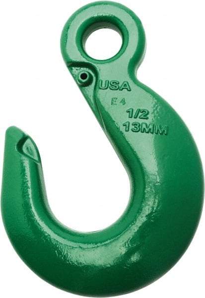 Campbell - 5,700 Lb Capacity, Chain Grade 100, Alloy Steel Eye Hook - 4.34" Reach, 3/4" Eye ID, 6" OAL, Painted Green - Benchmark Tooling