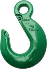 Campbell - 35,300 Lb Capacity, Chain Grade 100, Alloy Steel Eye Hook - 8.28" Reach, 1-1/2" Eye ID, 12" OAL, Painted Green - Benchmark Tooling