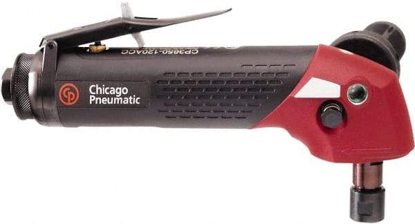 Chicago Pneumatic - 1/4" Collet, Angle Handle, Straight Air Die Grinder - 12,000 RPM, Rear Exhaust, 6 CFM, 2.3 hp, 90 psi, 3/8" Inlet - Benchmark Tooling