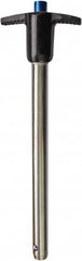 Monroe Engineering Products - 7/16" Pin Diam, 2" Usable Length, T Handle Quick Release Pin - 155mm OAL, 440C Stainless Steel Ball, Aluminum Handle - Benchmark Tooling