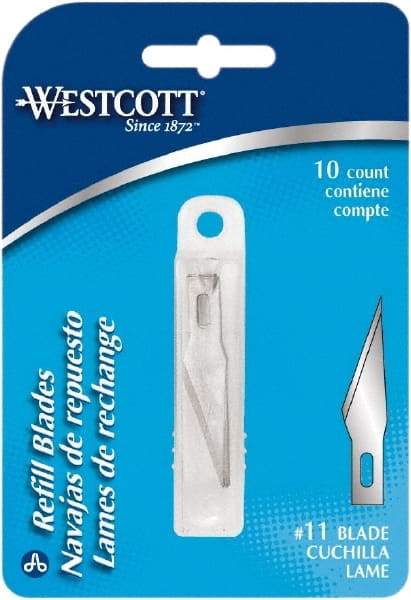 Westcott - 10 Piece Stainless Steel Hobby Blade - 57mm OAL, 0.984" Blade Length, 0.02" Blade Thickness - Benchmark Tooling