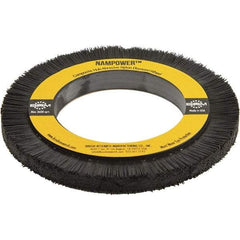 Brush Research Mfg. - 5-29/32" OD, 3-1/4" Arbor Hole, Crimped Abrasive Nylon Wheel Brush - 0.5906" Face Width, 3/4" Trim Length, 3,600 RPM - Benchmark Tooling