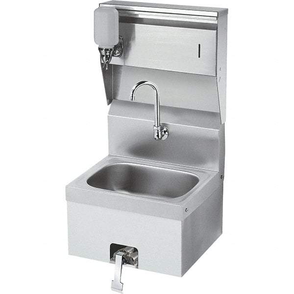 Krowne - 10" Long x 14" Wide Inside, 1 Compartment, Grade 304 Stainless Steel Hand Sink with Knee Valve - 20 Gauge, 24" Long x 16" Wide x 15" High Outside, 6" Deep - Benchmark Tooling