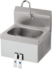 Krowne - 10" Long x 14" Wide Inside, 1 Compartment, Grade 304 Stainless Steel Hand Sink with Knee Valve - 20 Gauge, 15" Long x 16" Wide x 19" High Outside, 6" Deep - Benchmark Tooling