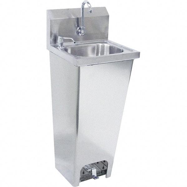 Krowne - 10" Long x 14" Wide Inside, 1 Compartment, Grade 304 Stainless Steel Hand Sink with Foot Pedal - 20 Gauge, 15" Long x 16" Wide x 32" High Outside, 6" Deep - Benchmark Tooling