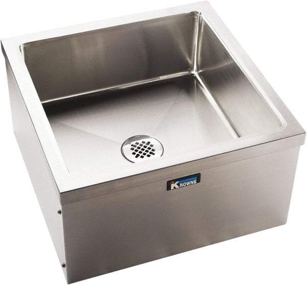 Krowne - 21" Long x 21" Wide Inside, 1 Compartment, Grade 304 Stainless Steel Floor Mop Sink - 18 Gauge, 13" Long x 24" Wide x 24" High Outside, 9" Deep - Benchmark Tooling