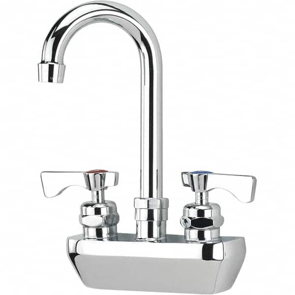 Krowne - Wall Mount, High Arc Service Sink Faucet - Two Handle, Color Coded, Blade Handle, Gooseneck Spout and Nozzle, No Drain - Benchmark Tooling