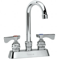 Krowne - Deck Mount, Low Arc Deck Mount Faucet - Two Handle, Color Coded, Blade Handle, Gooseneck Spout and Nozzle, No Drain - Benchmark Tooling