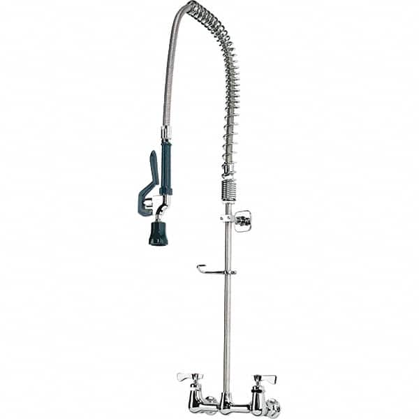 Krowne - Wall Mount, Pre Rinse Faucet with Spray - Two Handle, Color Coded, Blade Handle, Gooseneck Spout with Hose, No Drain - Benchmark Tooling