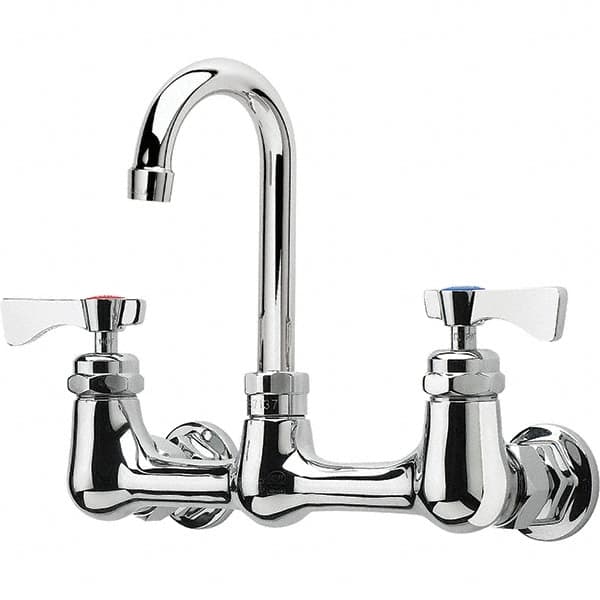 Krowne - Wall Mount, High Arc Service Sink Faucet - Two Handle, Color Coded, Blade Handle, Gooseneck Spout and Nozzle, No Drain - Benchmark Tooling