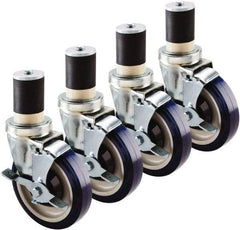 Krowne - 5" Diam x 1" Wide x 6" OAH Stem Mount Swivel Caster with Brake - Polyethylene, 200 Lb Capacity, 1-5/8" Round Stem - Benchmark Tooling