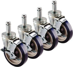 Krowne - 5" Diam x 1" Wide x 6" OAH Stem Mount Swivel Caster with Brake - Polyethylene, 200 Lb Capacity, 1" Round Stem - Benchmark Tooling