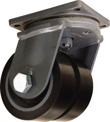 Hamilton - 8" Diam x 3" Wide x 11" OAH Top Plate Mount Dual Swivel Caster - Polyurethane Mold on Forged Steel, 8,800 Lb Capacity, Tapered Roller Bearing, 8-1/2 x 8-1/2" Plate - Benchmark Tooling