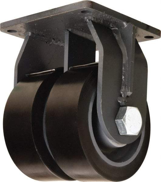 Hamilton - 8" Diam x 3" Wide x 11" OAH Top Plate Mount Dual Rigid Caster - Polyurethane Mold on Forged Steel, 8,800 Lb Capacity, Tapered Roller Bearing, 8-1/2 x 8-1/2" Plate - Benchmark Tooling