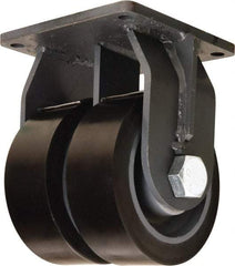 Hamilton - 8" Diam x 3" Wide x 11" OAH Top Plate Mount Dual Rigid Caster - Polyurethane Mold on Forged Steel, 8,800 Lb Capacity, Tapered Roller Bearing, 8-1/2 x 8-1/2" Plate - Benchmark Tooling