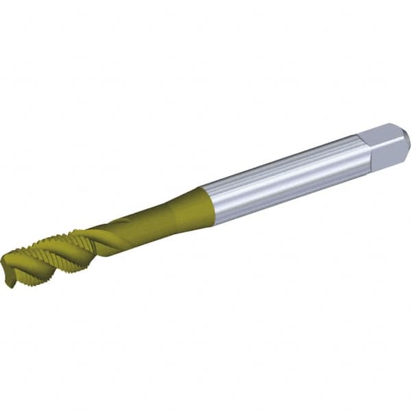 Kennametal - M8x1.00 Metric Fine 3 Flute 6H Modified Bottoming Spiral Flute Tap - Vanadium High Speed Steel, TiCN/TiN Finish, 90mm OAL, Right Hand Flute, Right Hand Thread - Exact Industrial Supply