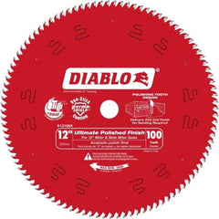 Freud - 12" Diam, 1" Arbor Hole Diam, 100 Tooth Wet & Dry Cut Saw Blade - Carbide-Tipped, Fine Finishing Action, Standard Round Arbor - Benchmark Tooling