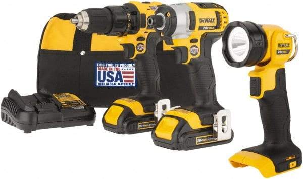 DeWALT - 20 Volt Cordless Tool Combination Kit - Includes 1/2" Drill/Driver, 1/4" Impact Driver & Work Light, Lithium-Ion Battery Included - Benchmark Tooling