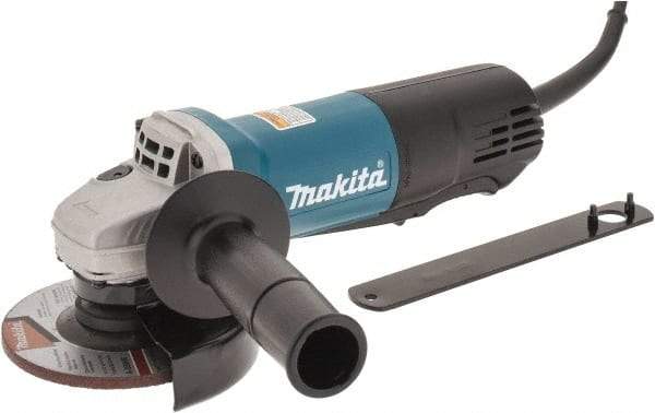 Makita - 4-1/2" Wheel Diam, 10,000 RPM, Corded Angle & Disc Grinder - 5/8-11 Spindle, 120 Volts, 7.5 Amps, Side Exhaust - Benchmark Tooling