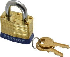 Master Lock - 3/4" Shackle Clearance, Keyed Alike Laminated Brass Padlock - 9/32" Shackle Diam, Brass - Benchmark Tooling