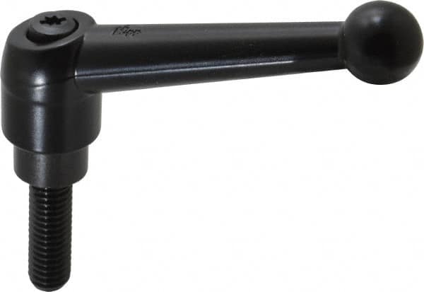 KIPP - 3/8-16, 0.83" Hub Diam, Zinc Die Cast (Steel Components) Threaded Stud Adjustable Clamping Lever - 1.18" Stud Length, 3.54" OAL, 2.26" High - Benchmark Tooling