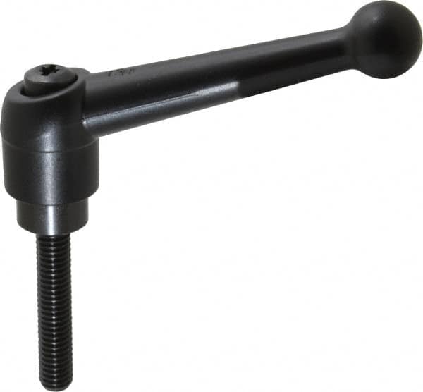 KIPP - 3/8-16, 0.98" Hub Diam, Zinc Die Cast (Steel Components) Threaded Stud Adjustable Clamping Lever - 1.97" Stud Length, 4-1/4" OAL, 2.64" High - Benchmark Tooling