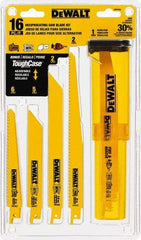 DeWALT - 16 Pieces, 6" to 9" Long x 0.04" Thickness, Bi-Metal Reciprocating Saw Blade Set - Straight Profile, 6 to 18 Teeth, Toothed Edge - Benchmark Tooling