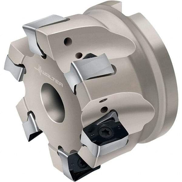 Walter - 5 Inserts, 100mm Cut Diam, 32mm Arbor Diam, 13mm Max Depth of Cut, Indexable Square-Shoulder Face Mill - LN.. 1307.. Insert Compatibility, Through Coolant, Series Xtra-tec - Benchmark Tooling