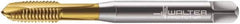 Walter-Prototyp - M4x0.70 Metric, 3 Flute, TiN Finish, Powdered Metal Spiral Point Tap - Plug Chamfer, Right Hand Thread, 63mm OAL, 12mm Thread Length, 4.5mm Shank Diam, 6H Class of Fit, Series 7021365 - Exact Industrial Supply