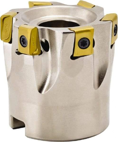 Seco - 4 Inserts, 1-1/2" Cut Diam, 0.315" Max Depth of Cut, Indexable Square-Shoulder Face Mill - 1.57" High, LOEX 0804 Insert Compatibility, Series Square T4-08 - Benchmark Tooling