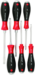 6 Piece - SoftFinish® Cushion Grip Extra Heavy Duty Screwdriver w/ Hex Bolster & Metal Striking Cap Set - #53096 - Includes: Slotted 3.5 - 6.5mm Phillips #1 - 2 - Benchmark Tooling