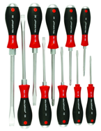 10 Piece - SoftFinish® Cushion Grip Extra Heavy Duty Screwdriver w/ Hex Bolster & Metal Striking Cap Set - #53099 - Includes: Slotted 3.5 - 12.0mm Phillips #1 - 3 - Benchmark Tooling
