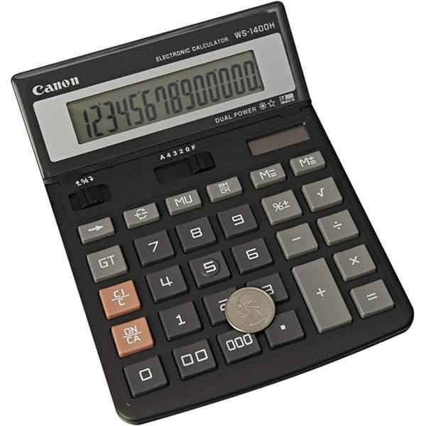 Canon - 14-Digit LCD 14 Function Handheld Calculator - 5-7/8 x 7-7/8 Display Size, Black, Solar & Battery Powered - Benchmark Tooling