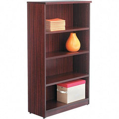 ALERA - 4 Shelf, 55" High x 31-3/4" Wide Bookcase - 14" Deep, Woodgrain Laminate, Mahogany - Benchmark Tooling