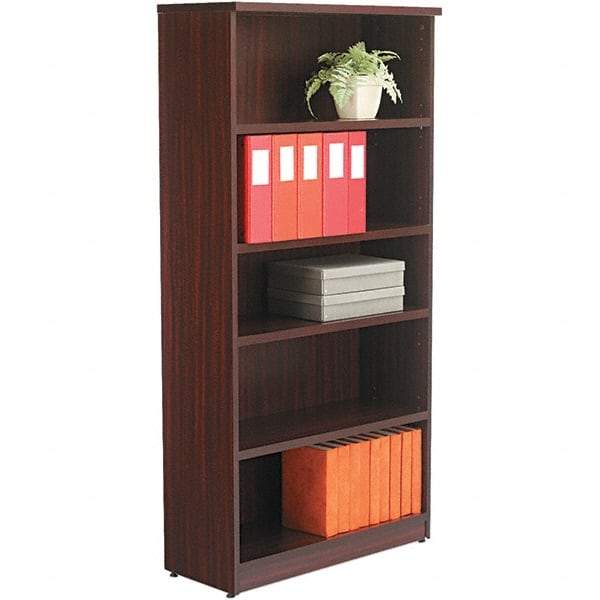 ALERA - 5 Shelf, 65" High x 31-3/4" Wide Bookcase - 14" Deep, Woodgrain Laminate, Mahogany - Benchmark Tooling