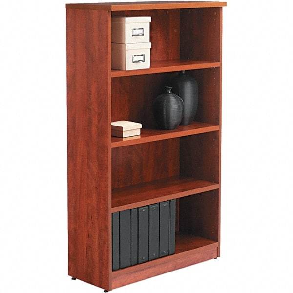 ALERA - 4 Shelf, 55" High x 31-3/4" Wide Bookcase - 14" Deep, Woodgrain Laminate, Medium Cherry - Benchmark Tooling