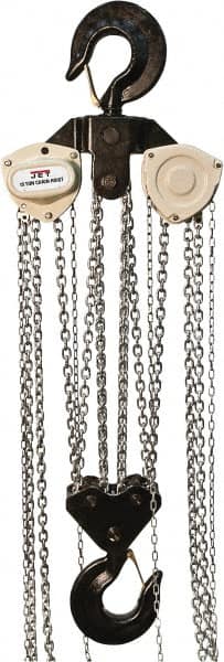 Jet - 33,000 Lb Lifting Capacity, 15' Lift Height, Hand Hoist - Made from Chain, 396' Overhaul to Lift 1' - Benchmark Tooling