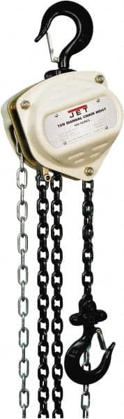 Jet - 4,400 Lb Lifting Capacity, 15' Lift Height, Hand Hoist - Made from Chain, 71' Overhaul to Lift 1' - Benchmark Tooling