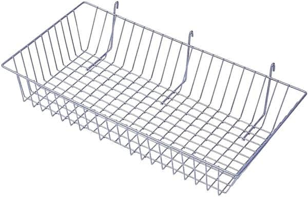 ECONOCO - 12" Deep, Rectangular Steel Peg Board/Slatwall Basket - 24" Wide x 4" High - Benchmark Tooling