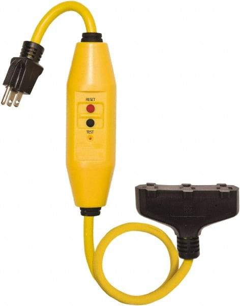 Tower - 3 Outlet, 125 Volt, 15 Amp Rating, 4 to 6mA Max Surge, Plug In, Automatic, Commercial, Industrial GFCI - 2 Ft. Long Cord, 5-15P and (3)R NEMA Configuration, Polycarbonate Housing - Benchmark Tooling