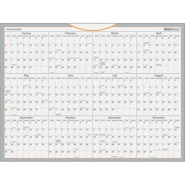 AT-A-GLANCE - 1 Sheet, 24 x 18", Erasable Wall Calendar - Gray, White & Orange - Benchmark Tooling