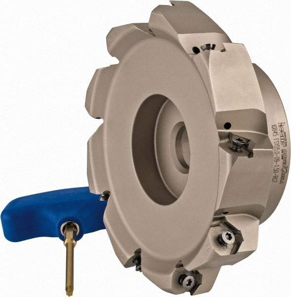 Iscar - 5.37" Cut Diam, 1-1/2" Arbor Hole, 0.18" Max Depth of Cut, 50° Indexable Chamfer & Angle Face Mill - 9 Inserts, IQ845 SYHU 07.. Insert, Right Hand Cut, Through Coolant, Series DoveIQMill - Benchmark Tooling