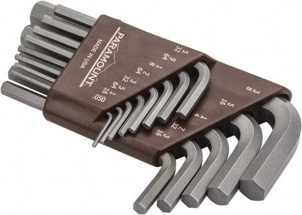 Paramount - 13 Piece L-Key Short Arm Hex Key Set - Hex Range 0.05 to 3/8", Steel - Benchmark Tooling