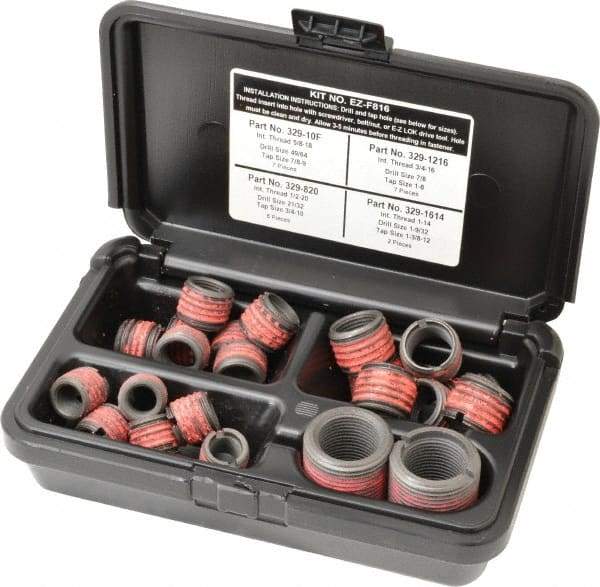 E-Z LOK - 22 Inserts, 1/2-20 - 1-14 Internal Thread, 1/2 - 1 UNC, Carbon Steel, Thread Repair Kit - Exact Industrial Supply