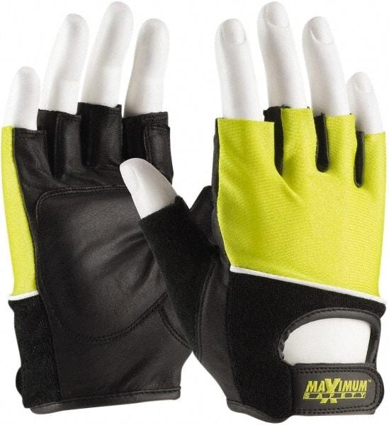 PIP - Size M General Protection Work Gloves - For Mechanic's & Lifting, Uncoated, Hook & Loop Cuff, Half Fingered, Black/Yellow, Paired - Benchmark Tooling