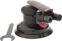 PRO-SOURCE - 12,000 OPM, 3 CFM Air Consumption, 90 psi Air Pressure, Palm Air Orbital Sander - Round Pad, Hook & Loop Backing, 1/4 NPT Inlet - Benchmark Tooling