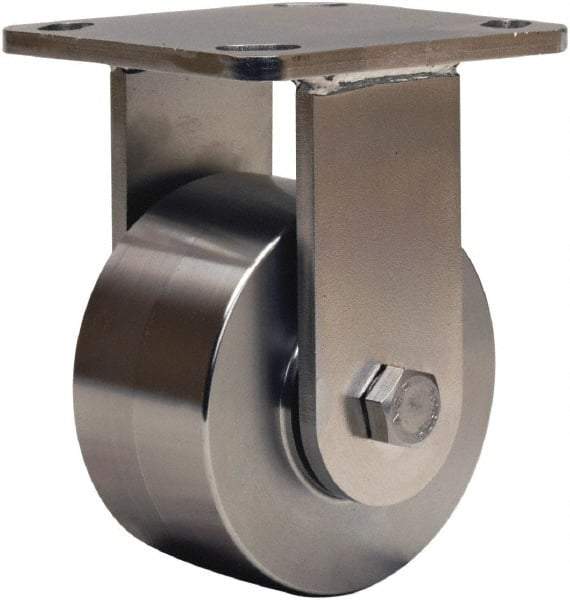Hamilton - 4" Diam x 2" Wide x 5-5/8" OAH Top Plate Mount Rigid Caster - Forged Steel, 850 Lb Capacity, Stainless Steel Double Shielded Precision Ball Bearing, 4 x 4-1/2" Plate - Benchmark Tooling