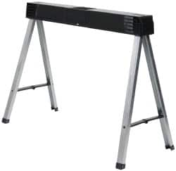 Stanley - Galvanized Sheet Metal & Polypropylene Foldup Sawhorse - Silver/Black & Yellow, For 2 x 4" Construction Applications - Benchmark Tooling