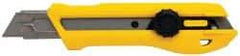 Stanley - Snap Utility Knife - 4-3/8" Blade, Yellow, Silver & Black Elastomer Plastic Handle, 1 Blade Included - Benchmark Tooling