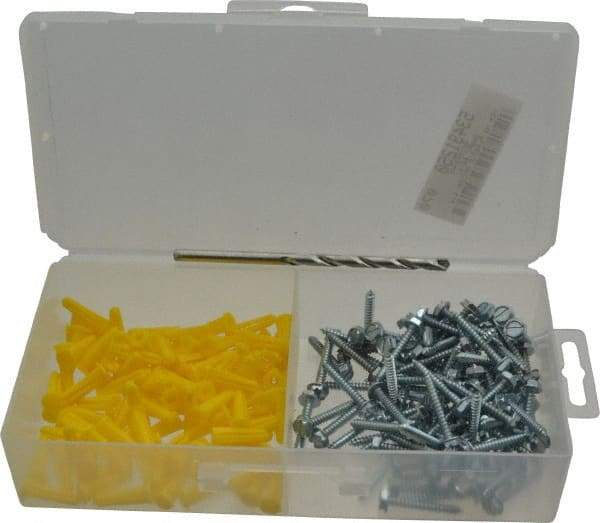 Value Collection - 200 Piece, #6 to 8 Screw, Plastic & Steel Hex Drive Anchor Assortment - Zinc Plated, 3/4" Long - Benchmark Tooling